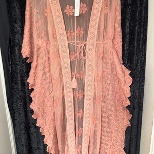 Pink Lace Kimono Cover-Up